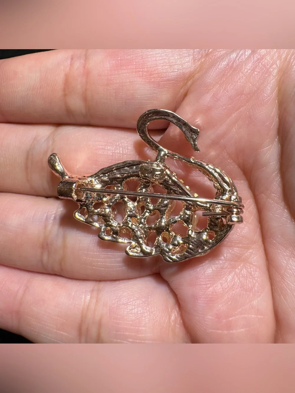 Vintage Swan Pearl Crystal Brooch Pin